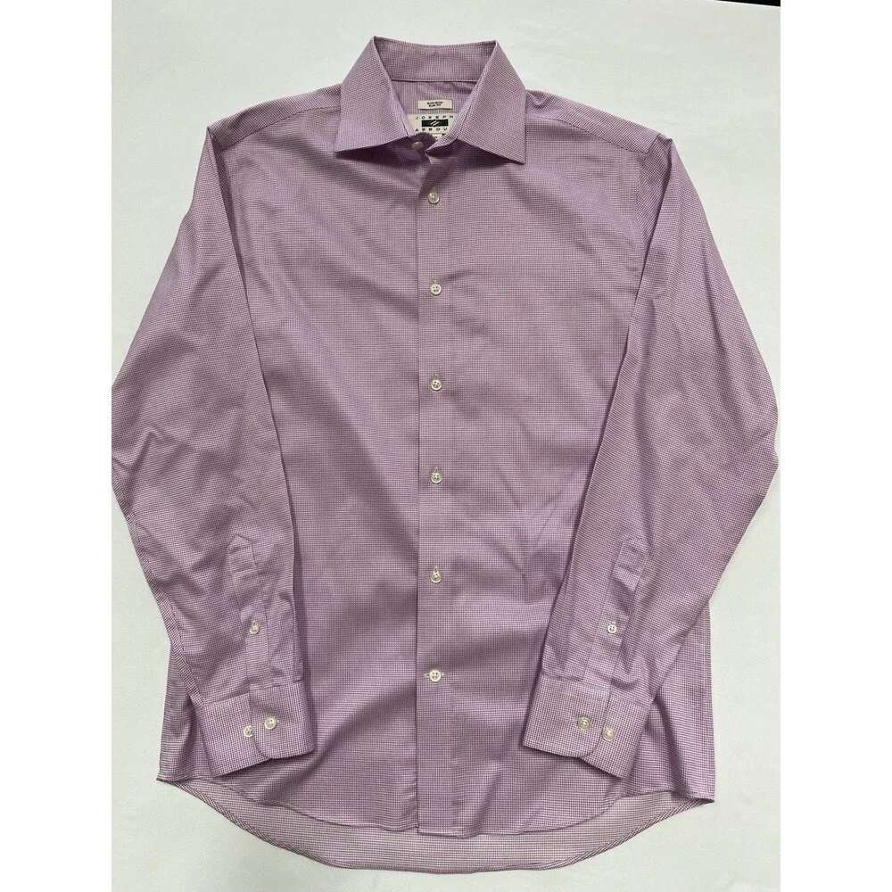 Joseph Abboud Dress Shirt Men’s 15.5 32/33 Slim Fit Non-Iron Purple Check Cotton